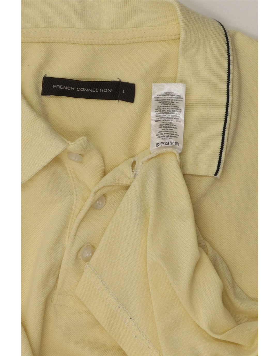 French Connection Mens Polo Shirt Large Yellow Striped Cotton