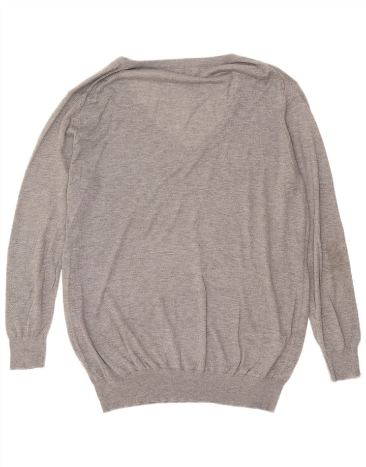 Zara Womens Oversized V-Neck Jumper Sweater UK 14 Medium Grey