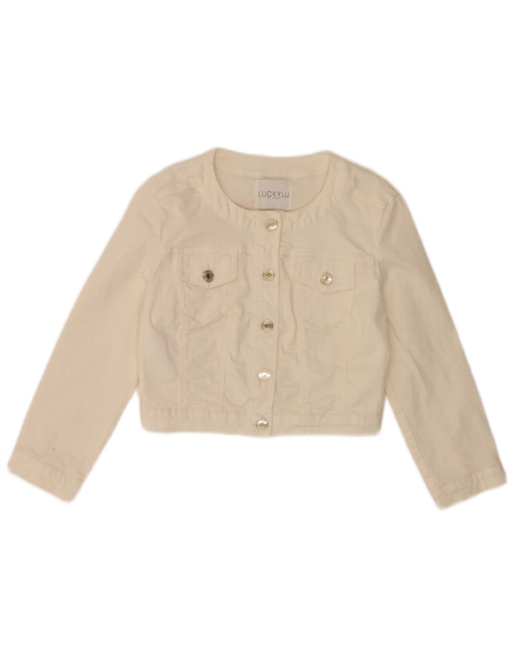 Vintage Womens 3/4 Sleeve Crop Denim Jacket IT 40 Small White Cotton