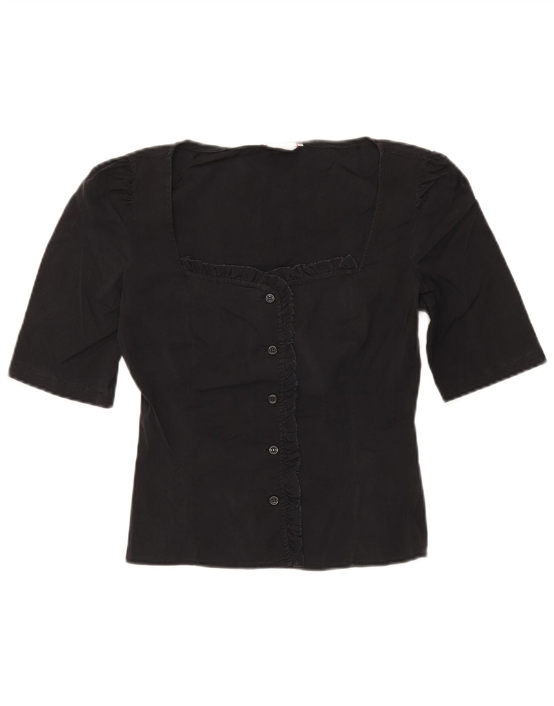 MAX & CO. Womens Ruffle Front Crop Shirt Blouse IT 40 Small Black Cotton