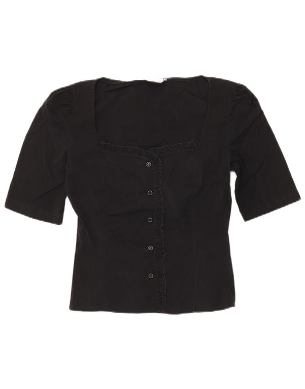 MAX & CO. Womens Ruffle Front Crop Shirt Blouse IT 40 Small Black Cotton