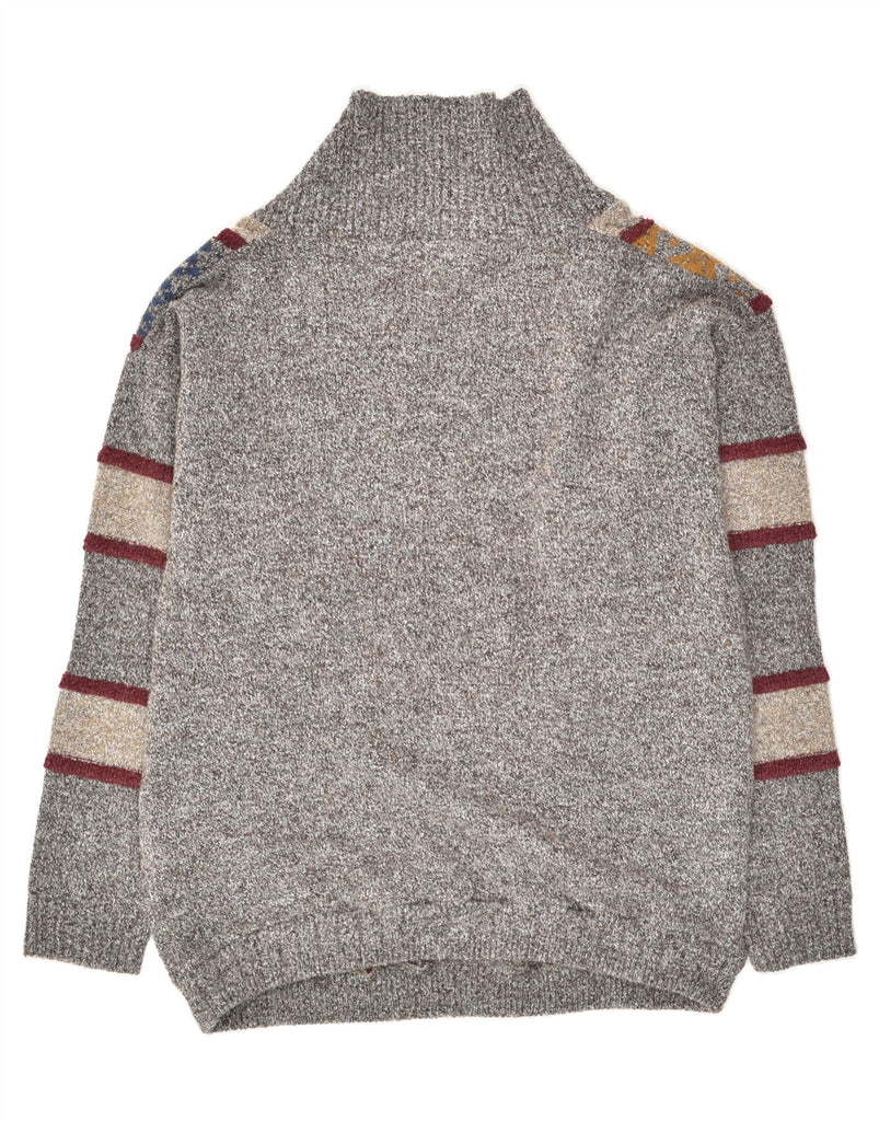 VINTAGE Mens Shawl Neck Jumper Sweater IT 50 Medium Grey Patchwork Acrylic | Vintage Vintage | Thrift | Second-Hand Vintage | Used Clothing | Messina Hembry 