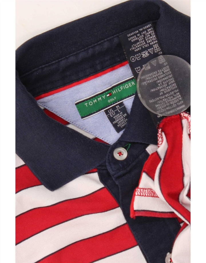 Tommy Hilfiger Mens Rugby Polo Shirt Medium Red Striped Cotton