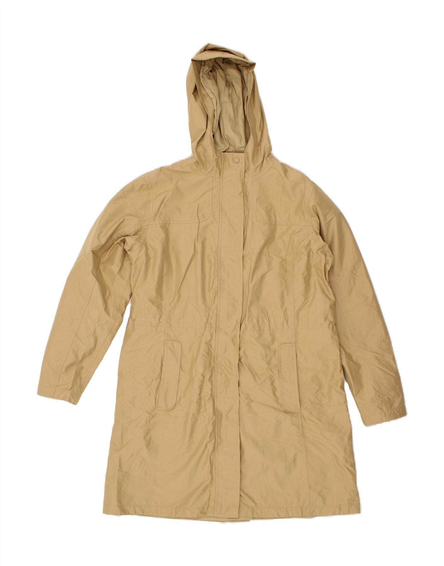 L.L.BEAN Womens Hooded Raincoat UK 16 Large Beige Polyester