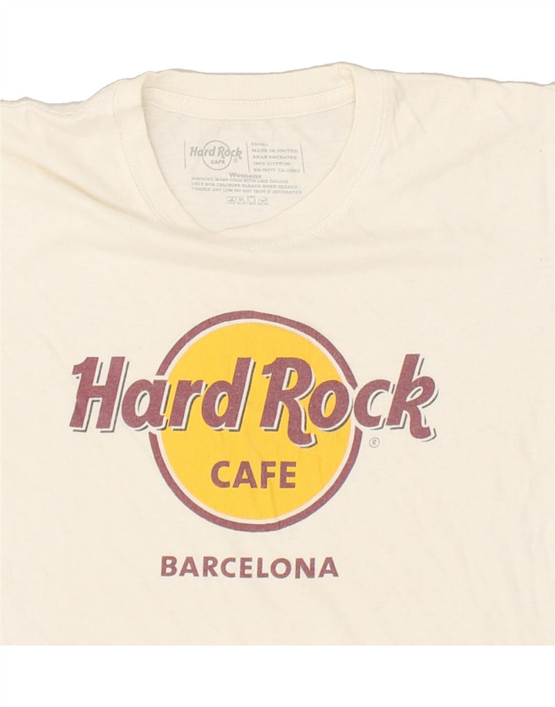 HARD ROCK CAFE Womens Barcelona Graphic T-Shirt Top UK 10 Small Off White | Vintage Hard Rock Cafe | Thrift | Second-Hand Hard Rock Cafe | Used Clothing | Messina Hembry 