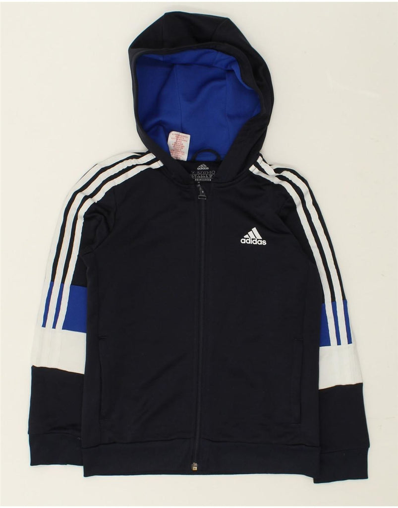 ADIDAS Boys Zip Hoodie Sweater 9-10 Years Black Colourblock Polyester | Vintage Adidas | Thrift | Second-Hand Adidas | Used Clothing | Messina Hembry 