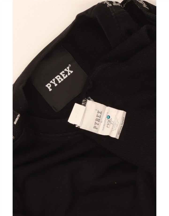 PYREX Womens Crop Graphic Sweatshirt Jumper UK 16 Large Black Cotton