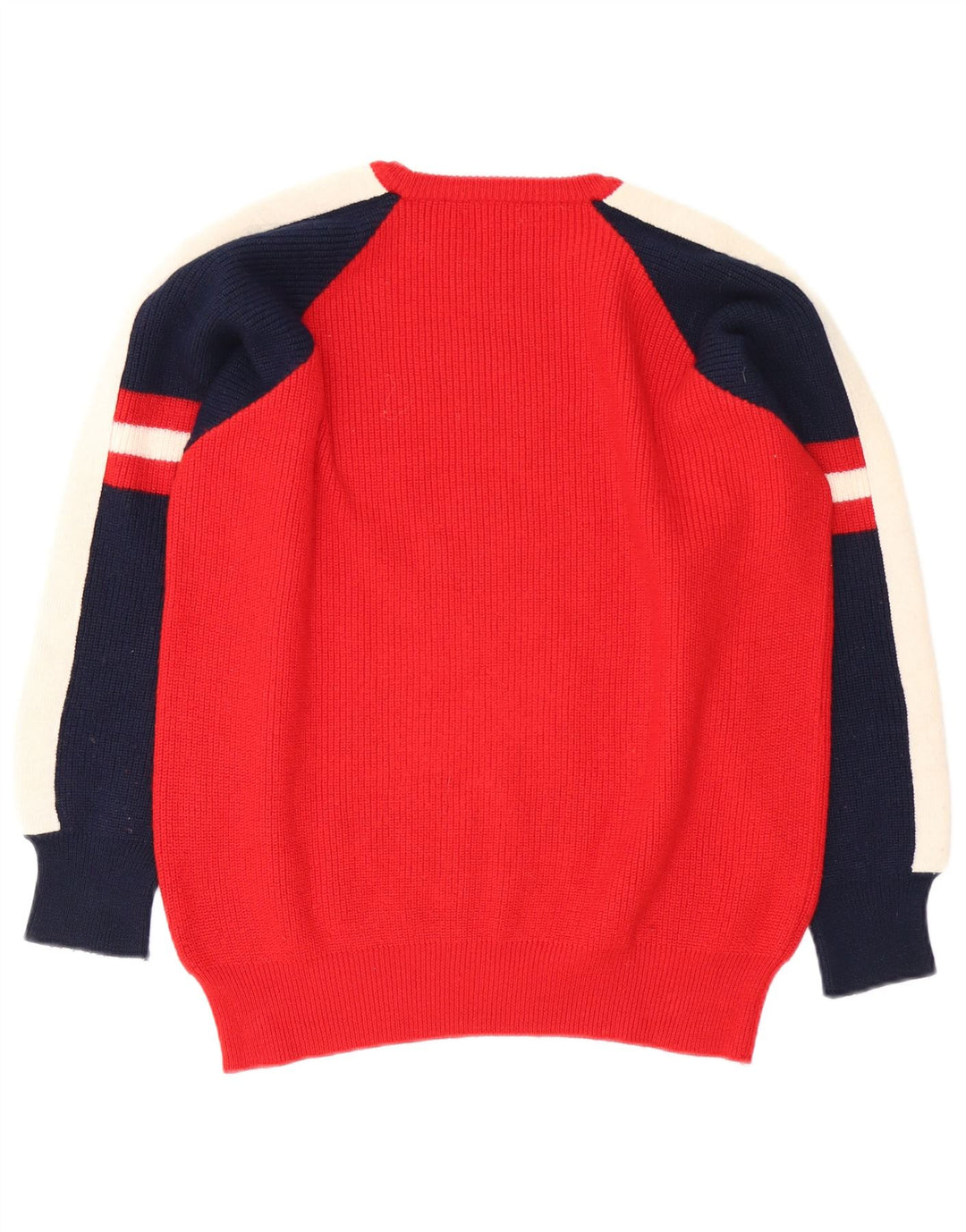 Vintage Mens Crew Neck Jumper Sweater Medium Red Colourblock