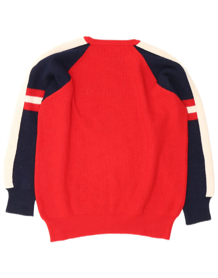 Vintage Mens Crew Neck Jumper Sweater Medium Red Colourblock