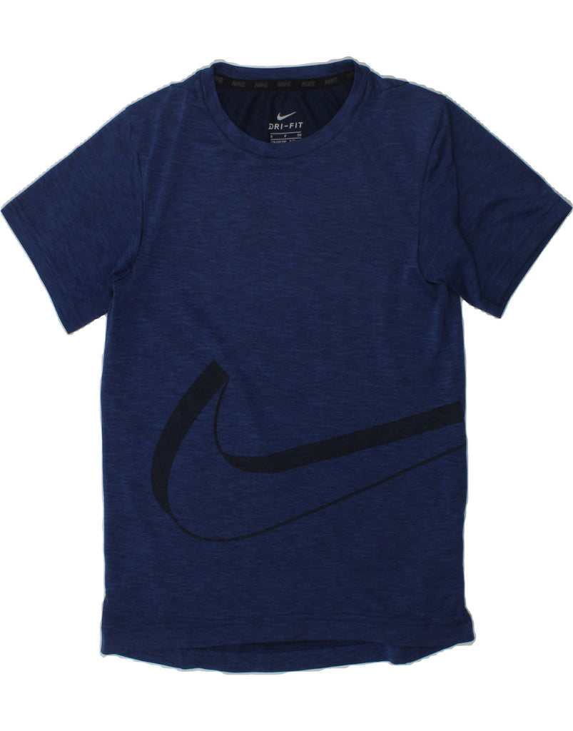 NIKE Boys Dri Fit Graphic T-Shirt Top 8-9 Years Small Navy Blue Polyester | Vintage Nike | Thrift | Second-Hand Nike | Used Clothing | Messina Hembry 