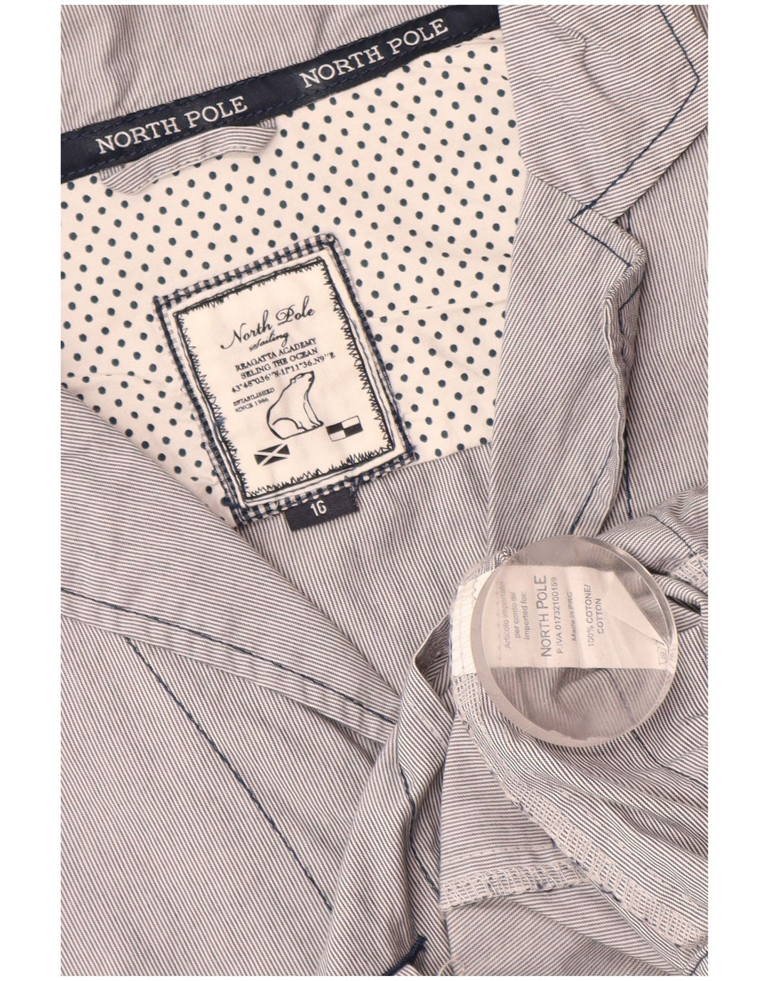 North Pole Womens 3 Button Blazer Jacket UK 16 Large Blue Pinstripe Cotton