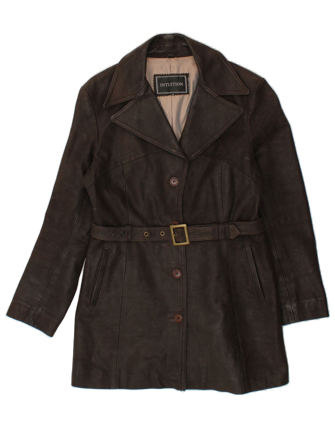 INTUITION Womens Leather Coat UK 14 Large Brown Leather Vintage Intuition and Second-Hand Intuition from Messina Hembry 