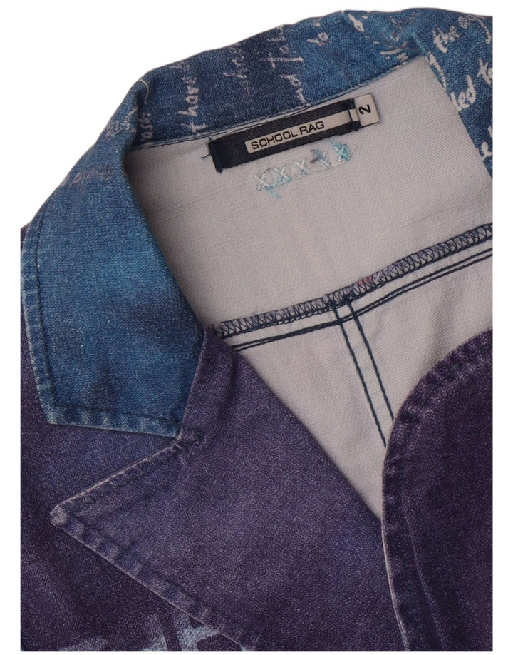 Vintage Womens 3 Button Graphic Blazer Jacket US 2 XS Blue Colourblock