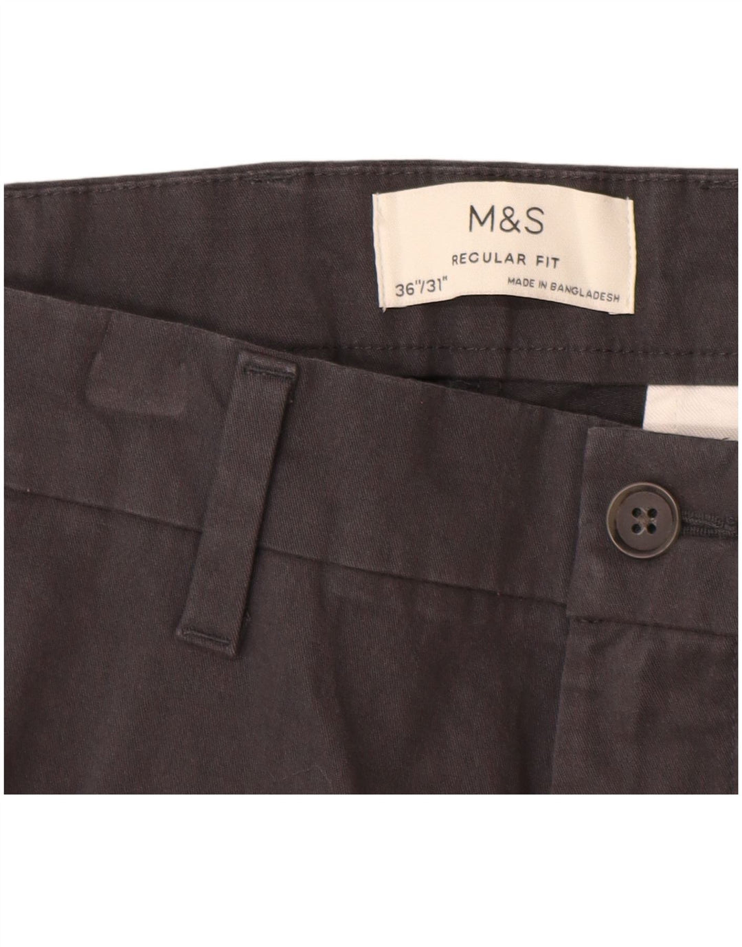 Marks & Spencer Mens Regular Fit Chino Trousers W36 L31 Grey Cotton