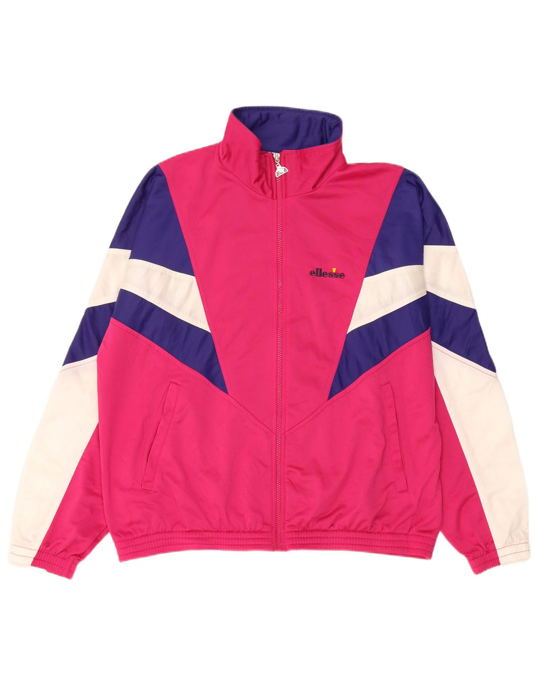 Ellesse Womens Tracksuit Top Jacket UK 14 Medium Pink Colourblock Retro