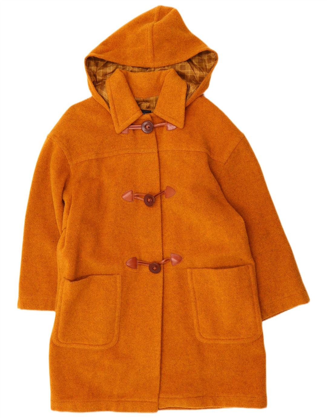 SUPERIOR Womens Hooded Duffle Coat UK 18 XL Orange Wool