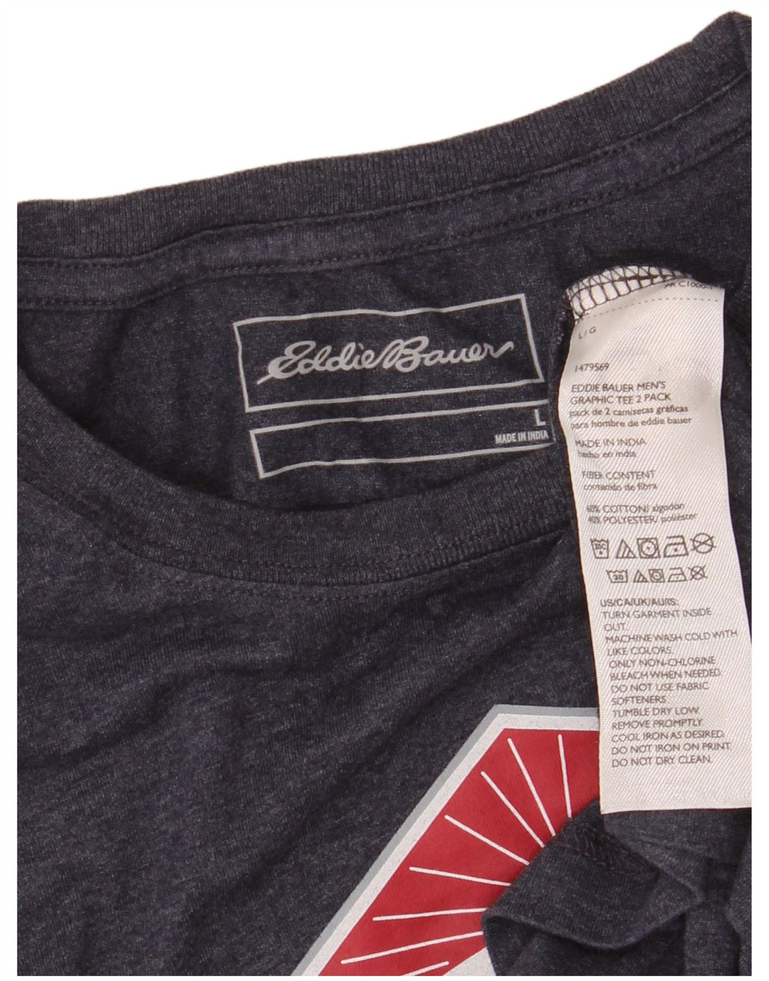 EDDIE BAUER Mens Graphic T-Shirt Top Large Navy Blue Cotton