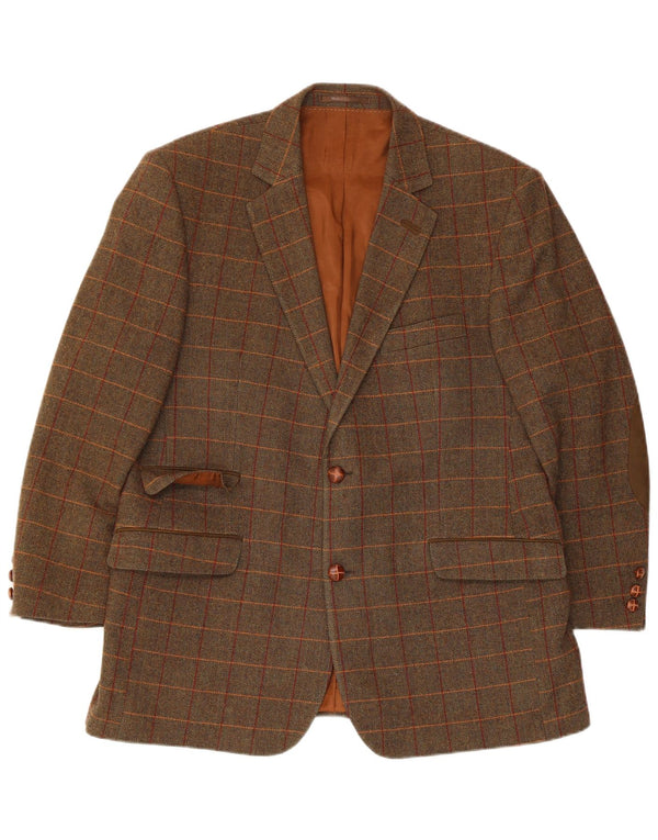 Klotz Mens 2 Button Blazer Jacket UK 42 XL Brown Herringbone Wool