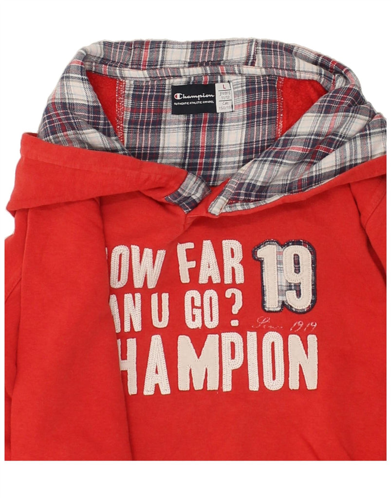 CHAMPION Boys Loose Fit Graphic Hoodie Jumper 11-12 Years Large Red Cotton | Vintage Champion | Thrift | Second-Hand Champion | Used Clothing | Messina Hembry 