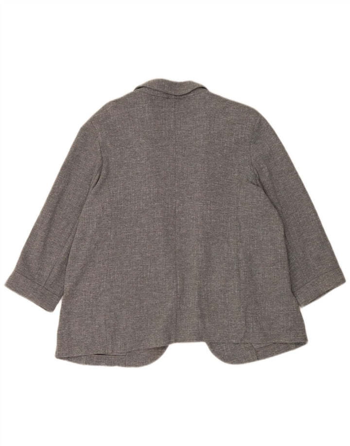 Marks & Spencer Womens 3/4 Sleeve Open Blazer Jacket UK 20 2XL Grey Cotton