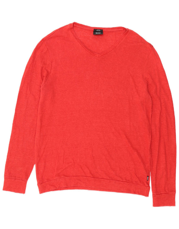 Hugo Boss Mens Slim Fit Sweatshirt Jumper Large Red Linen