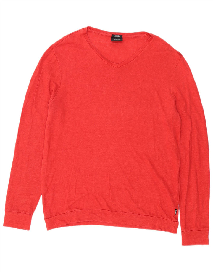 Hugo Boss Mens Slim Fit Sweatshirt Jumper Large Red Linen