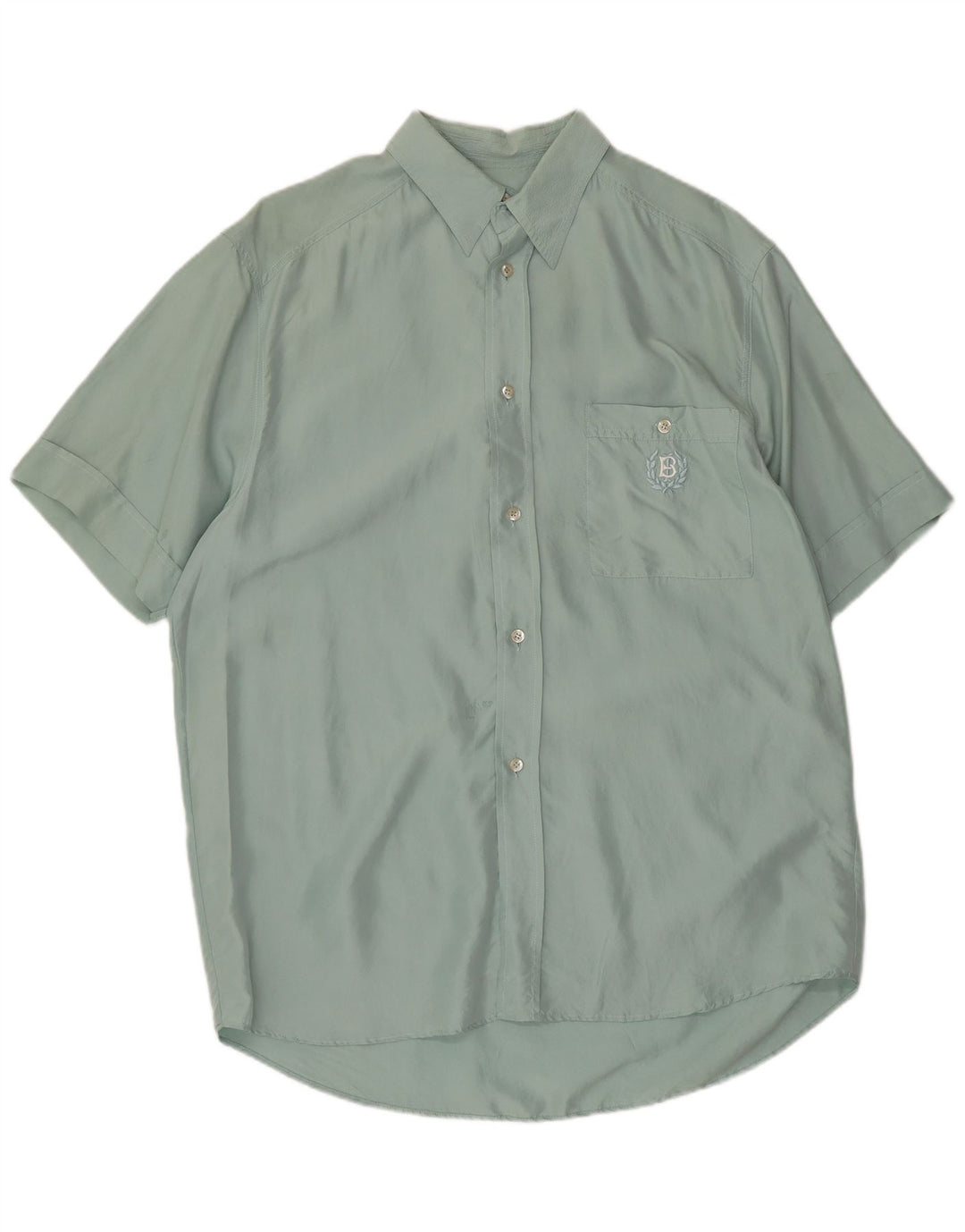 BARONI Mens Short Sleeve Shirt IT 50 Medium Green Silk