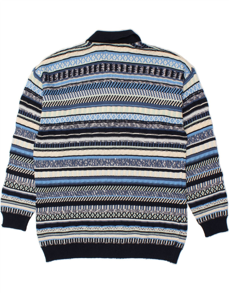 VINTAGE Mens Polo Neck Jumper Sweater Large Blue Striped Vintage Vintage and Second-Hand Vintage from Messina Hembry 