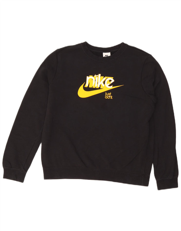 NIKE Womens Graphic Sweatshirt Jumper UK 14 Medium Black Cotton