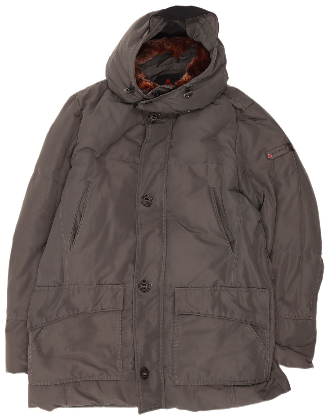 PEUTEREY Mens Hooded Padded Coat UK 40 Large Grey Polyester