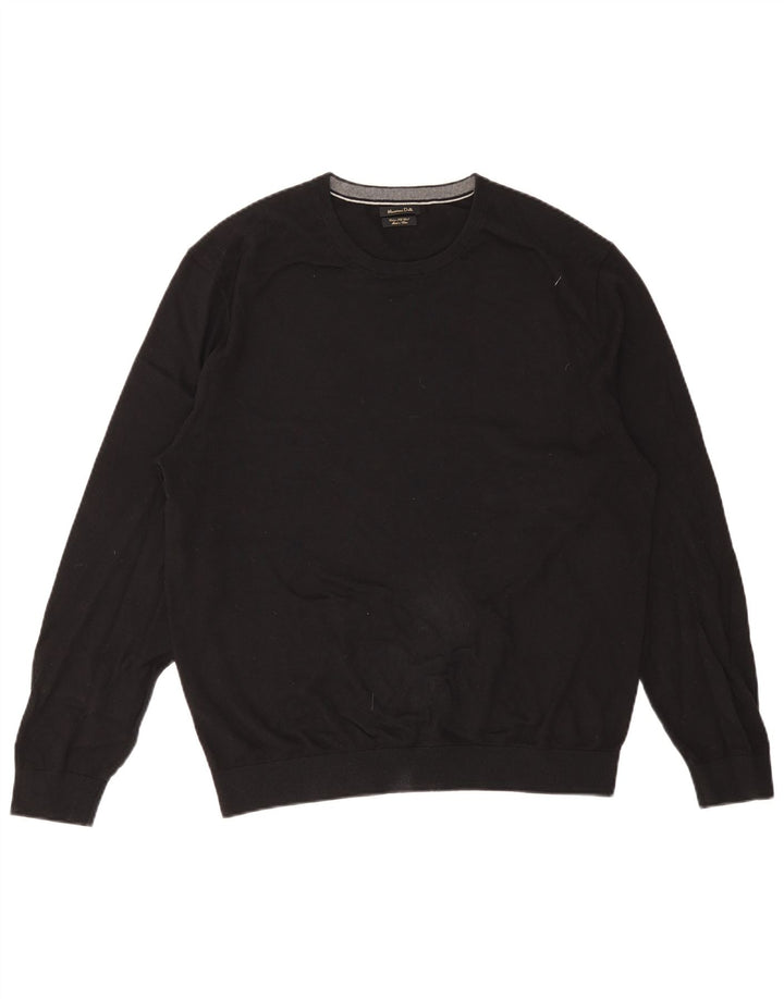 Massimo Dutti Mens Crew Neck Jumper Sweater 2XL Black Cotton