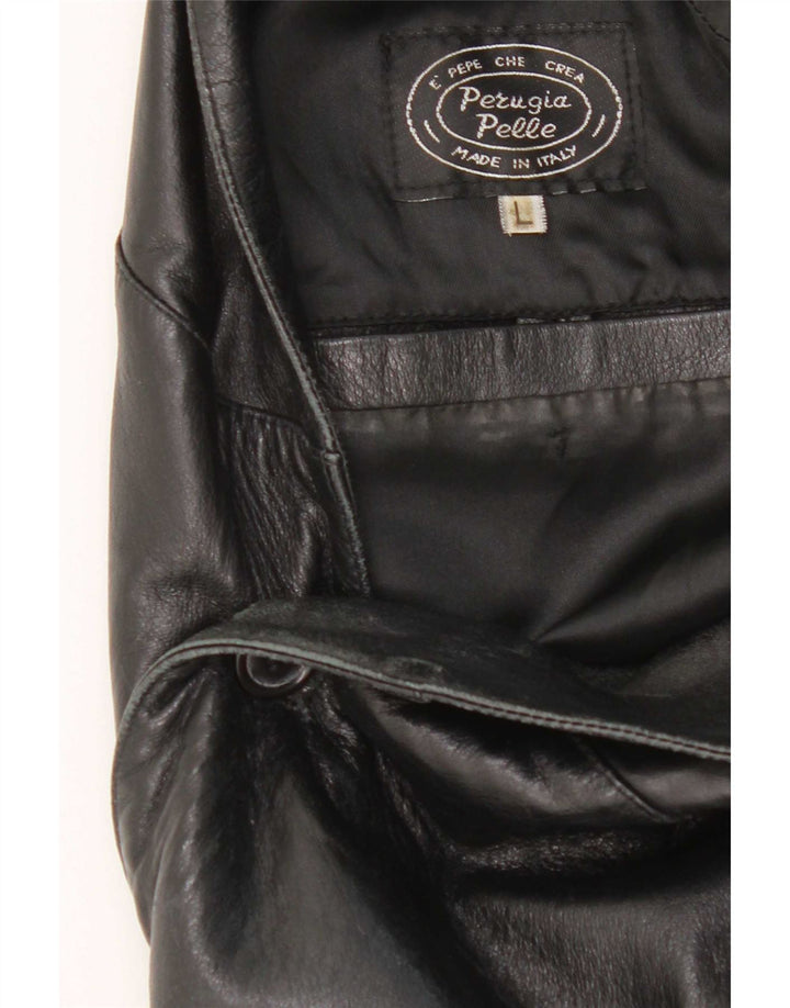Vintage Mens 3 Button Leather Blazer Jacket UK 40 Large Black