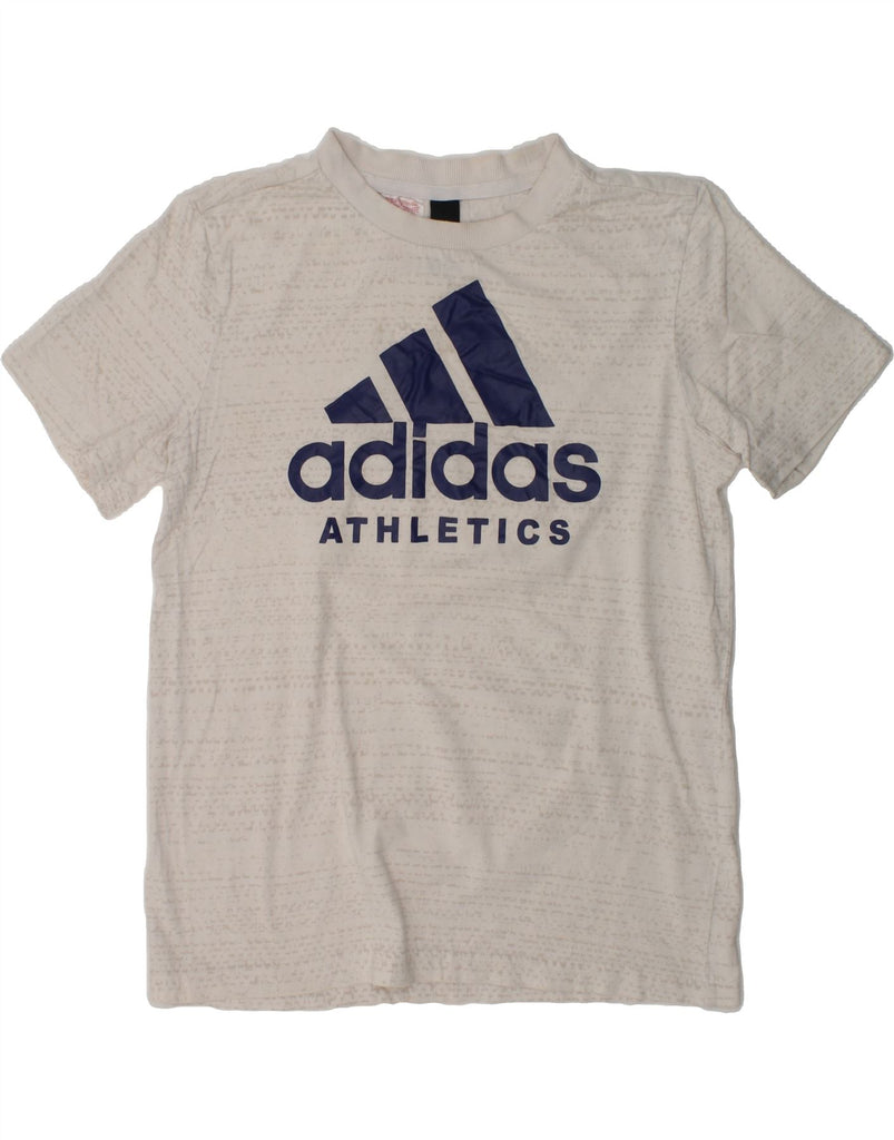 ADIDAS Boys Graphic T-Shirt Top 7-8 Years White Geometric | Vintage Adidas | Thrift | Second-Hand Adidas | Used Clothing | Messina Hembry 