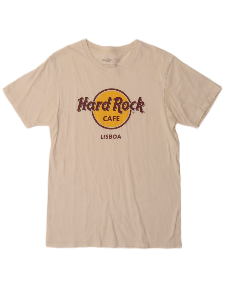 Hard Rock Cafe Mens Lisboa Graphic T-Shirt Top Medium Off White Cotton