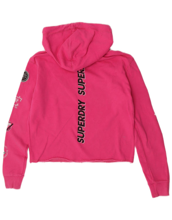 Superdry Womens Graphic Oversized Hoodie Jumper UK 6 XS Pink Cotton