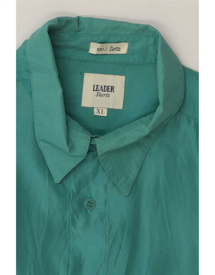 Leader Mens Shirt XL Green Silk
