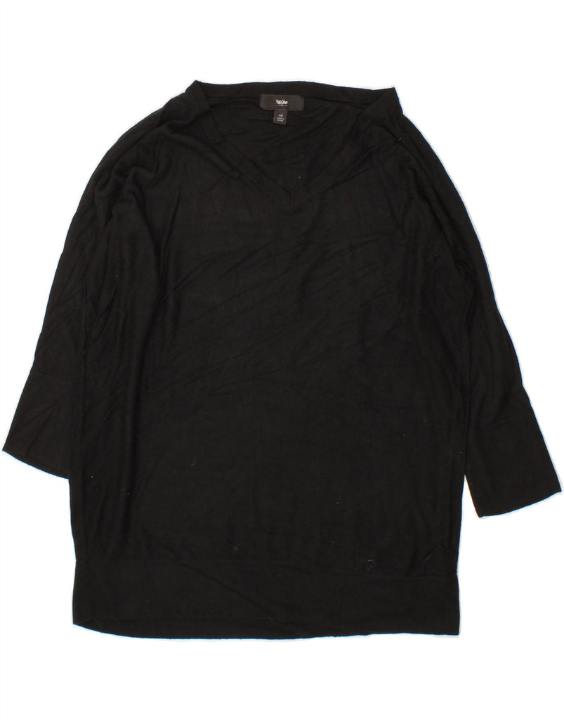 MOSSIMO Womens Longline V-Neck Jumper Sweater UK 16 Large Black Nylon Vintage Mossimo and Second-Hand Mossimo from Messina Hembry 