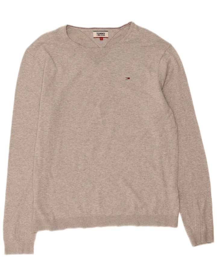 TOMMY HILFIGER Mens Crew Neck Jumper Sweater Large Grey Cotton
