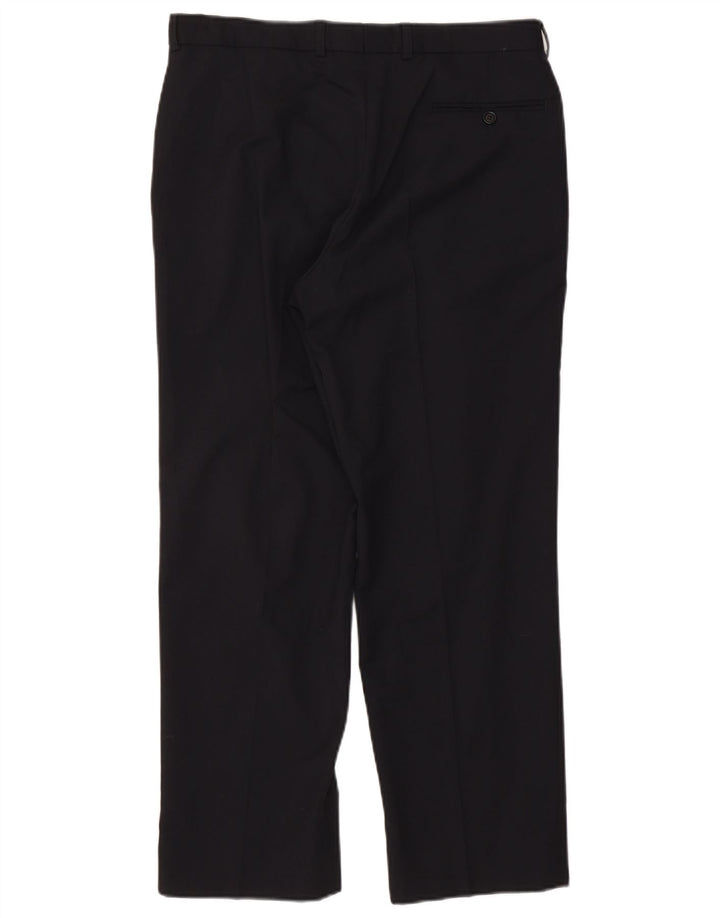 Marks & Spencer Mens Straight Suit Trousers W34 L29 Navy Blue Wool