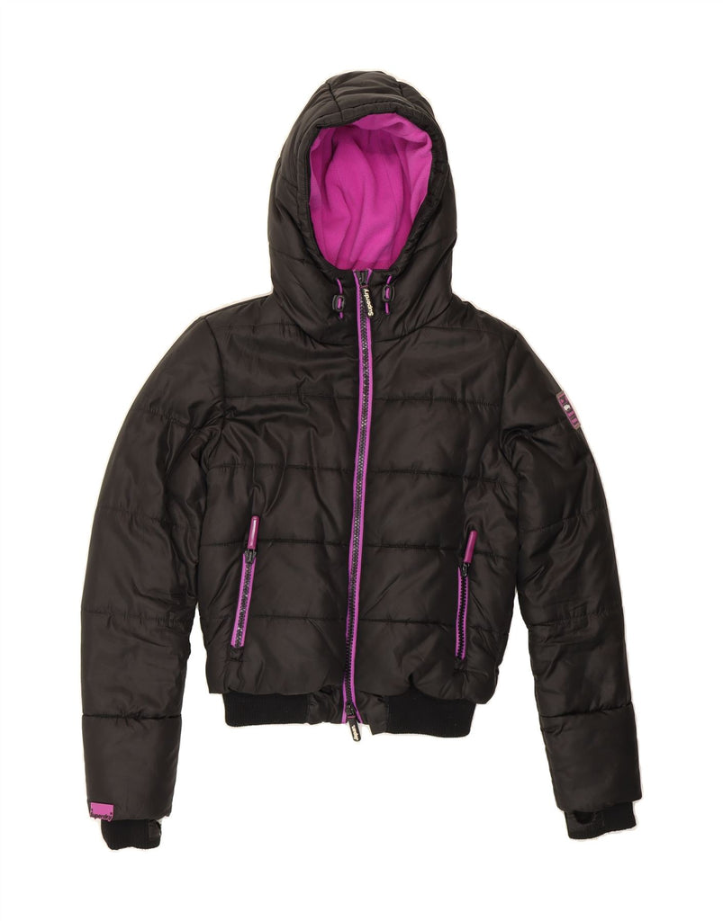 SUPERDRY Womens Hooded Padded Jacket UK 10 Small Black Polyester Vintage Superdry and Second-Hand Superdry from Messina Hembry 