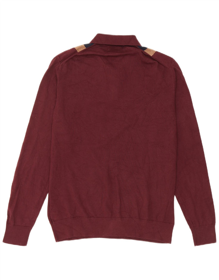 MARKS & SPENCER Mens Polo Neck Jumper Sweater Medium Burgundy Colourblock