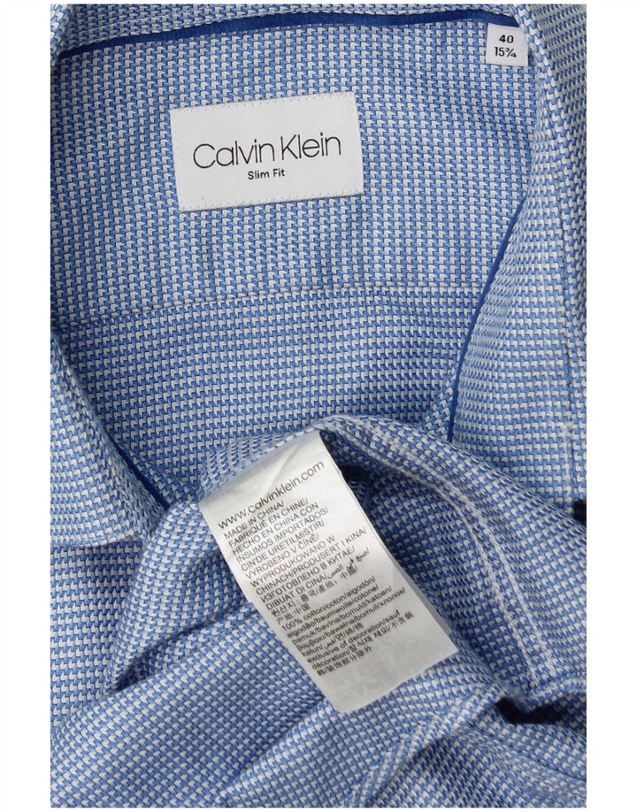 Calvin Klein Mens Slim Fit Shirt Size 40 15 3/4 Medium Blue Geometric