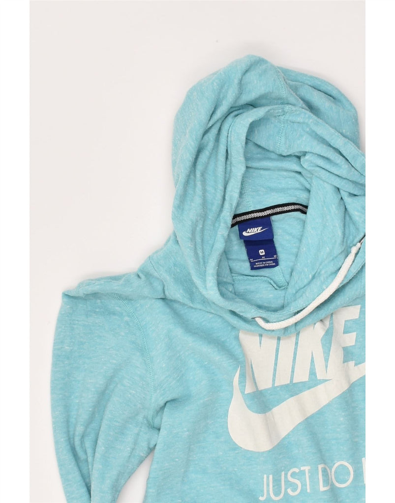 NIKE Womens Graphic Hoodie Jumper UK 14 Medium Blue Flecked Cotton | Vintage Nike | Thrift | Second-Hand Nike | Used Clothing | Messina Hembry 