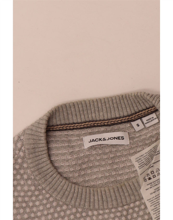 Jack & Jones Mens Crew Neck Jumper Sweater Small Grey Spotted Cotton