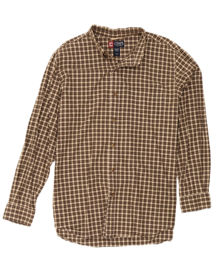 Chaps Mens Shirt Large Brown Check Cotton