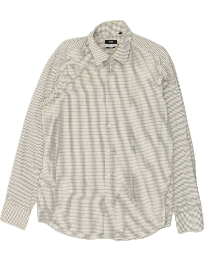 HUGO BOSS Mens Regular Fit Shirt Size 16 41 Large Grey Check Cotton | Vintage Hugo Boss | Thrift | Second-Hand Hugo Boss | Used Clothing | Messina Hembry 