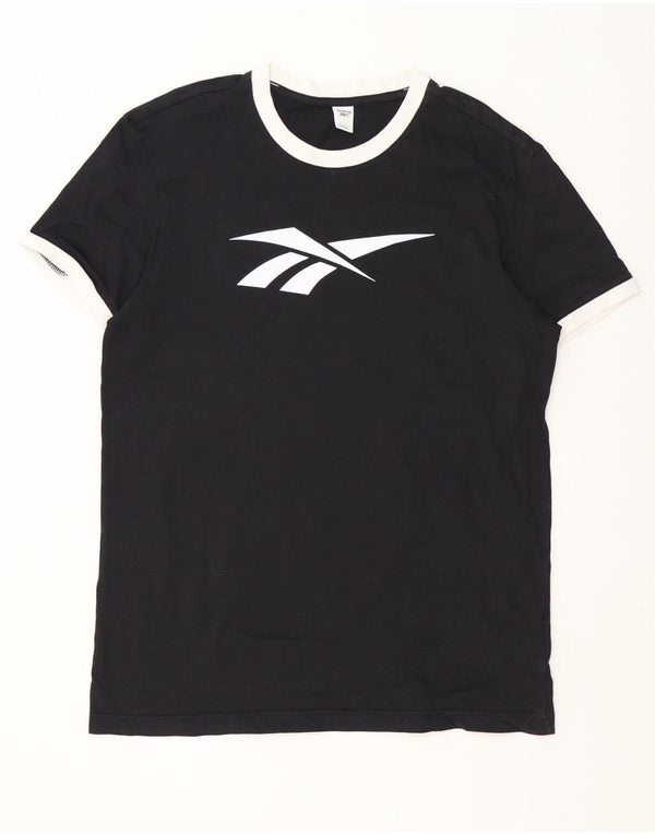 Reebok Mens Graphic T-Shirt Top XL Black Colourblock Cotton