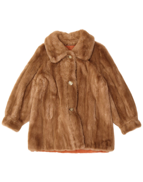 Tissavel Womens Faux Fur Coat UK 10 Small Brown Acrylic