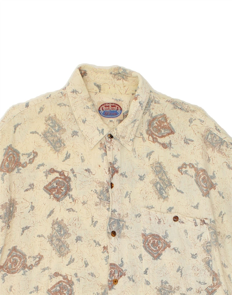 VINTAGE Mens Abstract Pattern Short Sleeve Shirt 2XL Beige Cotton Vintage Vintage and Second-Hand Vintage from Messina Hembry 