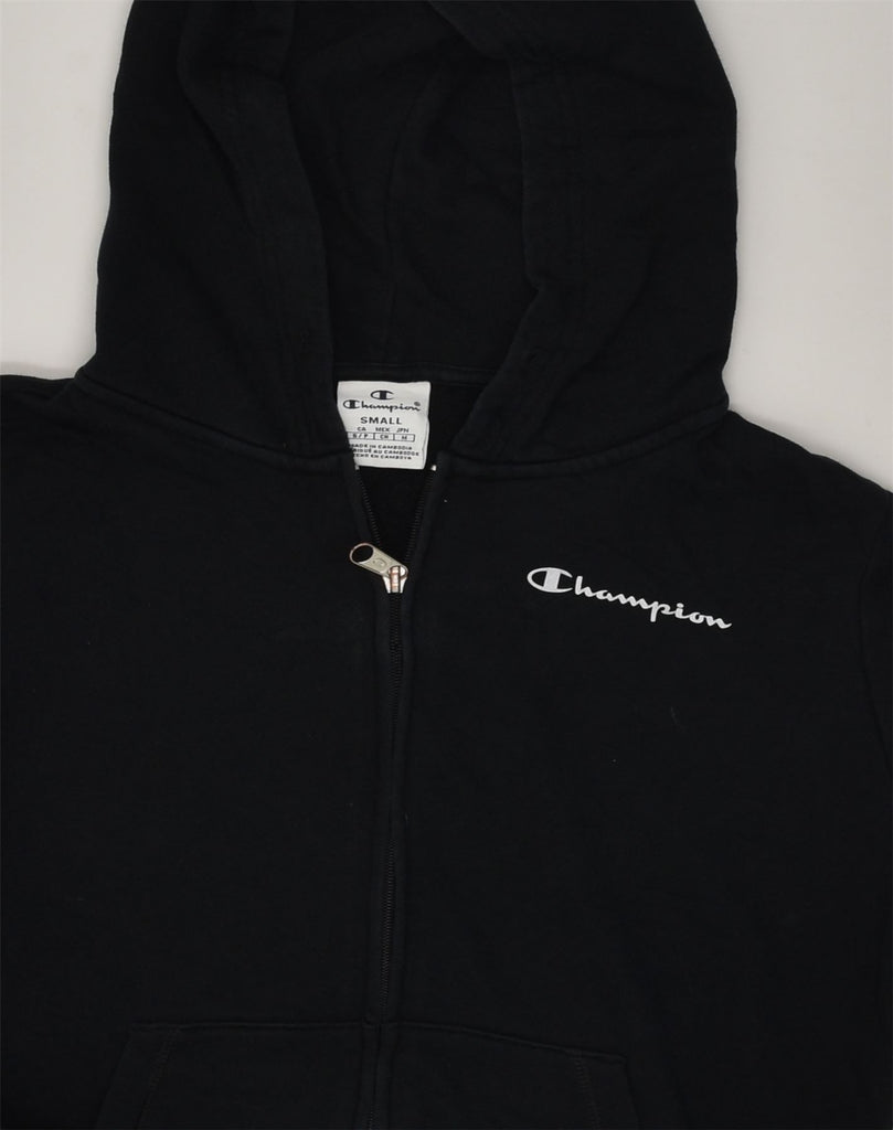 CHAMPION Womens Graphic Zip Hoodie Sweater UK 10 Small Black Cotton | Vintage Champion | Thrift | Second-Hand Champion | Used Clothing | Messina Hembry 